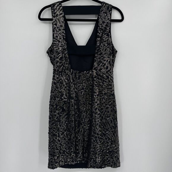 1. State Womens Dress Size Medium Black Sleeveless Sequin Cut Out Bodycon Mini - Picture 7 of 11